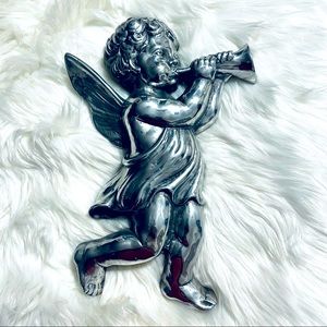 Trumpeting Angel Metal  Wall Hanger Silver Finished Color Farmhouse Hand…